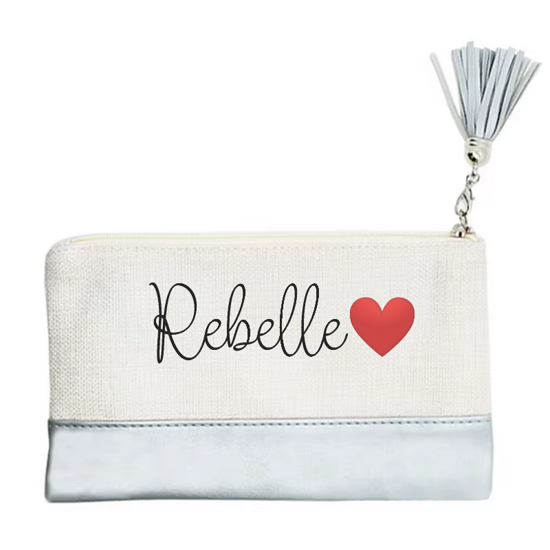 Pochette motif rebelle et cœur en toile et simili cuir