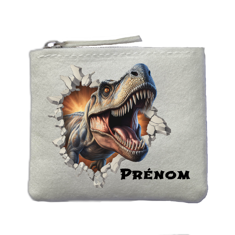 Porte monnaie personnalisé dinosaure t rex ivoire en feutrine en feutrine ivoire