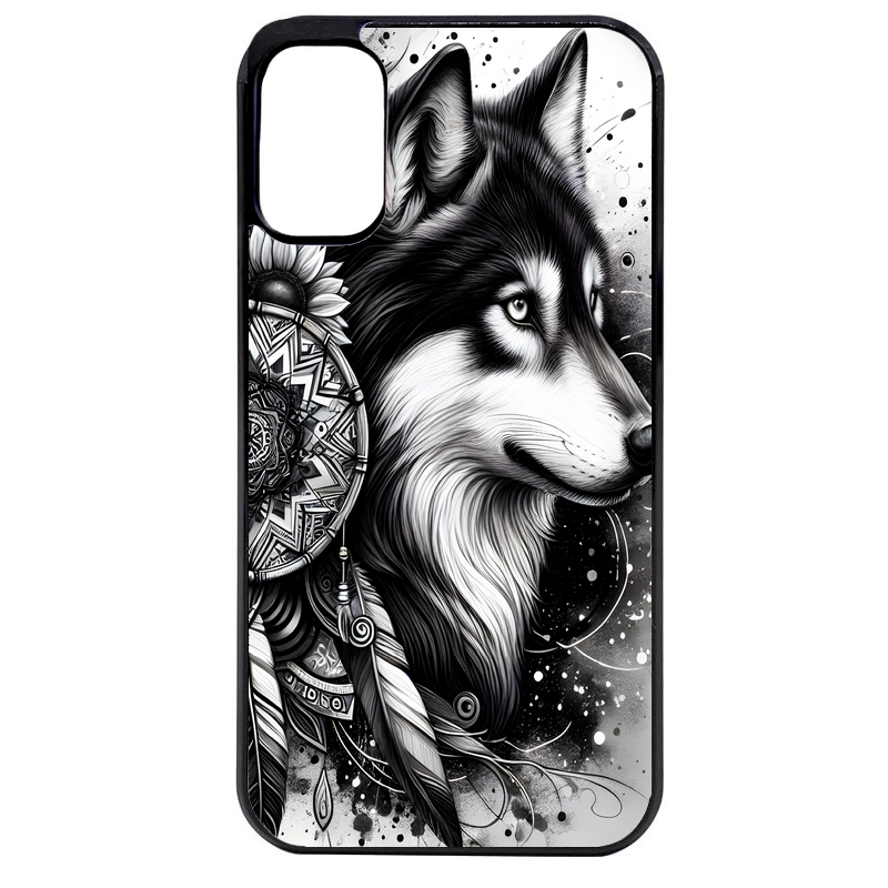 Coque noire taperso pour Moto E13 E14 E15 avec motif loup dreamcatcher protection antichoc personnalisée