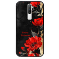 Coque noire taperso pour OPPO A5 A9 2020 avec motif fleur rouge avec prenom protection antichoc personnalisée