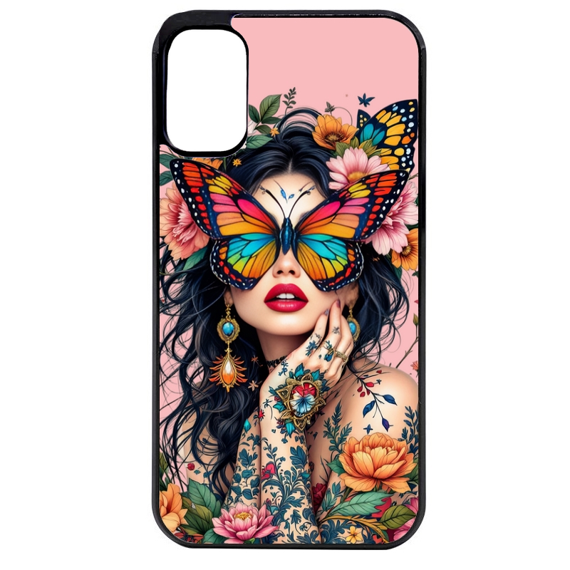Coque noire taperso pour Moto E13 E14 E15 avec motif femme papillon protection antichoc personnalisée