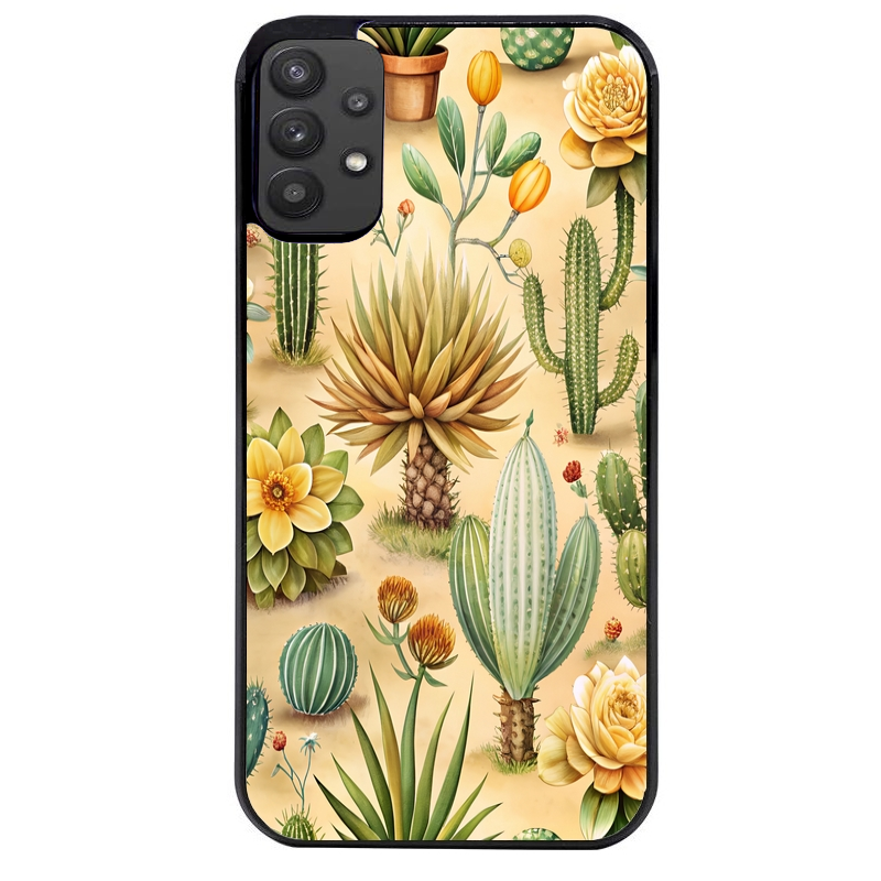 Coque noire taperso pour galaxy A22 A32 A52 A52S 4G 5G  avec motif cactus et succulent protection antichoc personnalisée