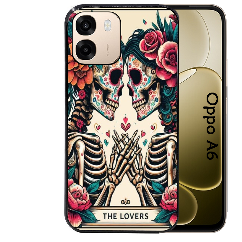 Coque noire taperso pour OPPO A6 A6X 4G et 5G avec motif tete de mort lovers protection antichoc personnalisée