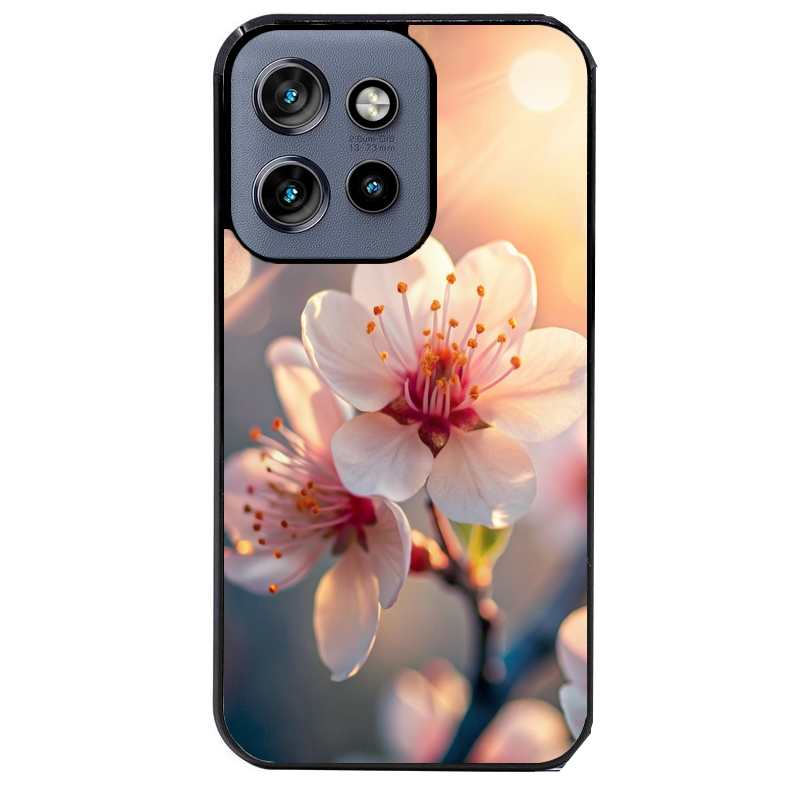 Coque noire taperso pour Moto Edge 60 et Neo Fusion Pro avec motif fleur de cerisier protection antichoc personnalisée