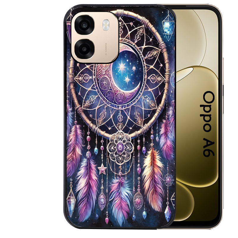 Coque noire taperso pour OPPO A6 A6X 4G et 5G avec motif dreamcatcher et lune protection antichoc personnalisée