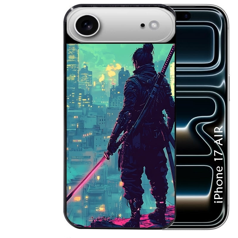 Coque noire taperso pour Iphone 17 17E AIR MAX PRO avec motif samourai new york protection antichoc personnalisée
