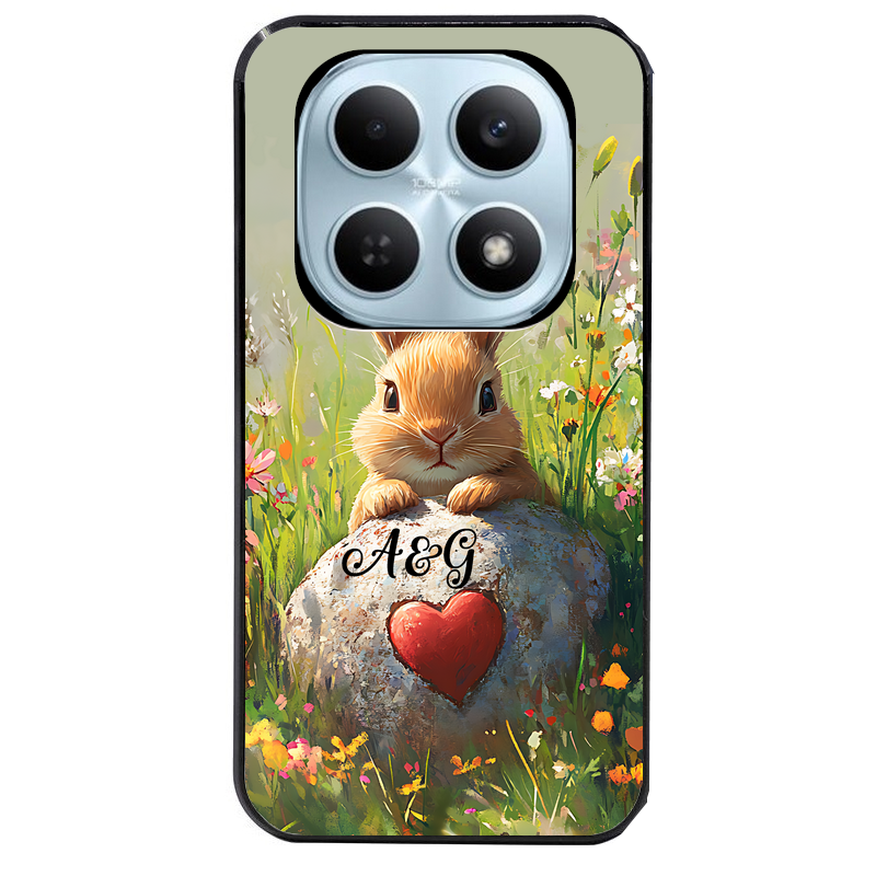 Coque noire taperso pour POCO M8 5G et PRO 5G avec motif lapin et fleurs personnalisee protection antichoc personnalisée