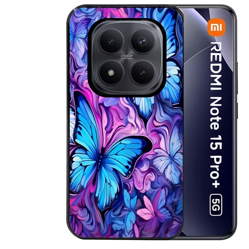 Coque noire taperso pour Redmi Note 15 et PRO PLUS 4G 5G avec motif papillon violet uv protection antichoc personnalisée