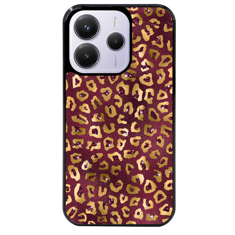 Coque noire taperso pour Redmi Note 14 et PRO PLUS 4G 5G avec motif leopard grenat protection antichoc personnalisée