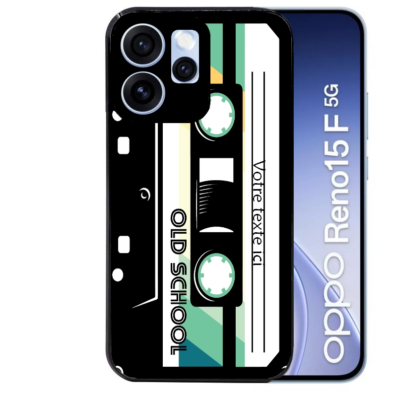 Coque noire taperso pour OPPO Reno 15 et F FS 5G personnalisable avec motif cassette vintage protection antichoc personnalisée