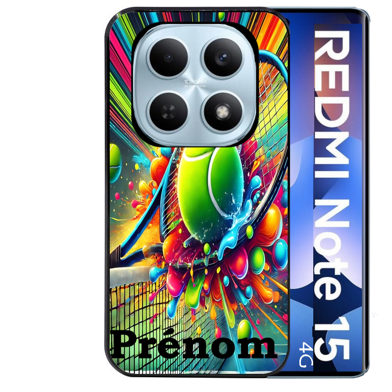 Coque noire taperso pour Redmi Note 15 et PRO PLUS 4G 5G avec motif tennis color personnalisee protection antichoc personnalisée