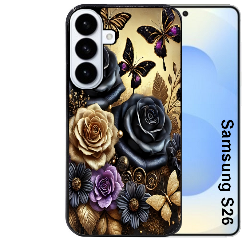 Coque noire taperso pour galaxy S26 et PLUS ULTRA FE avec motif papillon gothic protection antichoc personnalisée