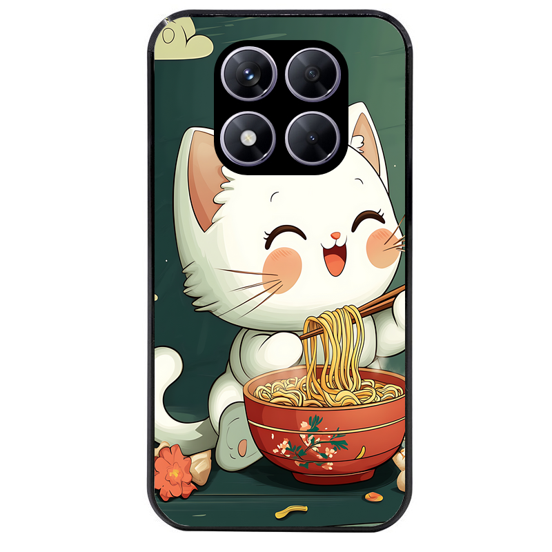 Coque noire taperso pour Redmi Note 14 et PRO PLUS 4G 5G avec motif chat ramen nuage protection antichoc personnalisée