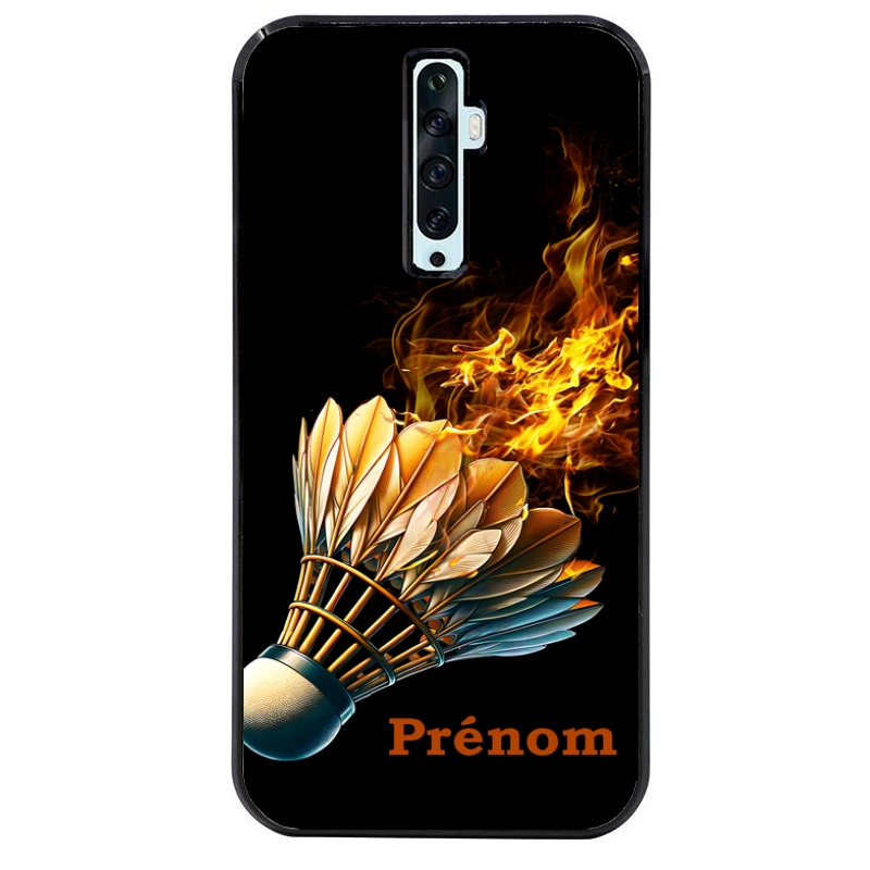 Coque noire taperso pour OPPO Reno 2 et 2Z avec motif badminton flamme personnalise protection antichoc personnalisée