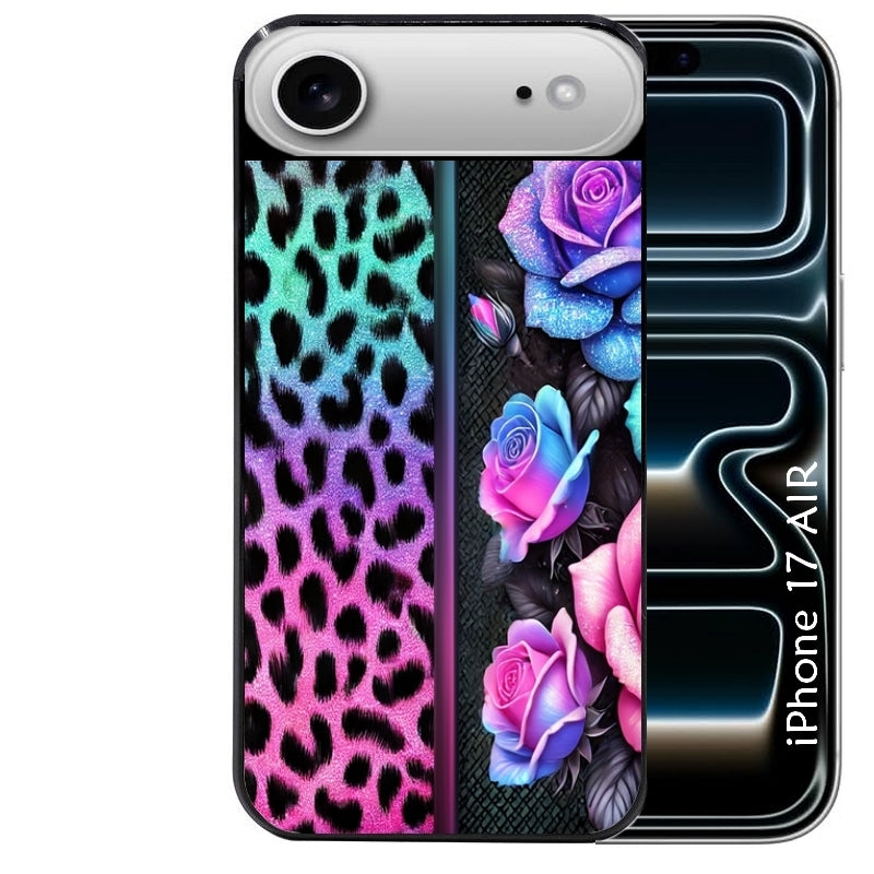 Coque noire taperso pour Iphone 17 17E AIR MAX PRO avec motif leopard et fleur protection antichoc personnalisée