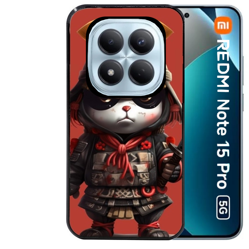 Coque noire taperso pour Redmi Note 15 et PRO PLUS 4G 5G avec motif panda et samourai protection antichoc personnalisée