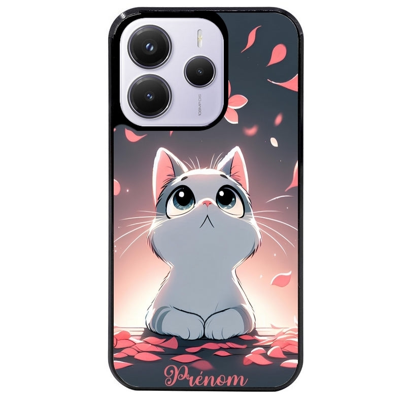 Coque noire taperso pour Redmi Note 14 et PRO PLUS 4G 5G avec motif chat anime avec votre prenom protection antichoc personnalisée