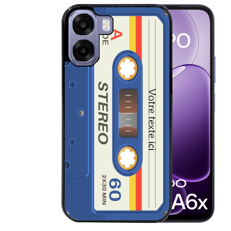 Coque noire taperso pour OPPO A6 A6X 4G et 5G personnalisable avec motif cassette bleu protection antichoc personnalisée