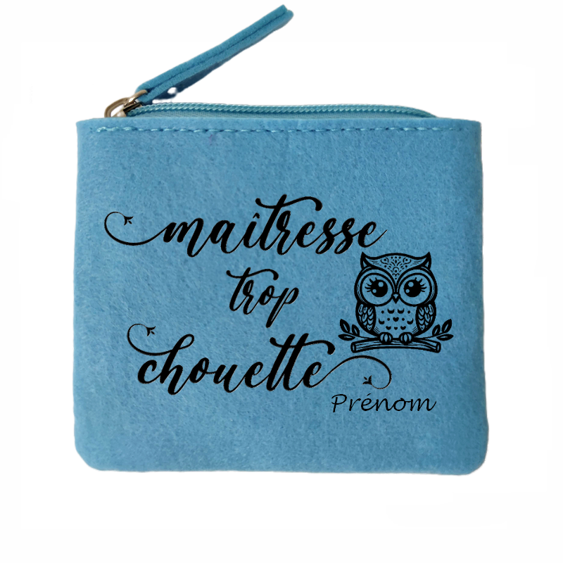 Porte monnaie personnalisé maitresse chouette en feutrine en feutrine