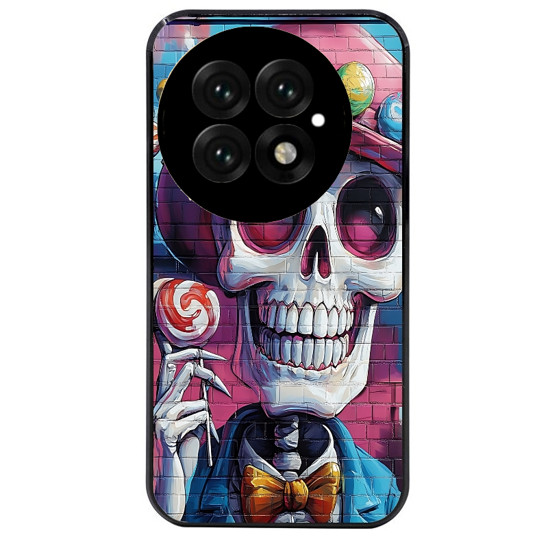 Coque noire taperso pour OnePlus 13 avec motif tete de mort tag protection antichoc personnalisée