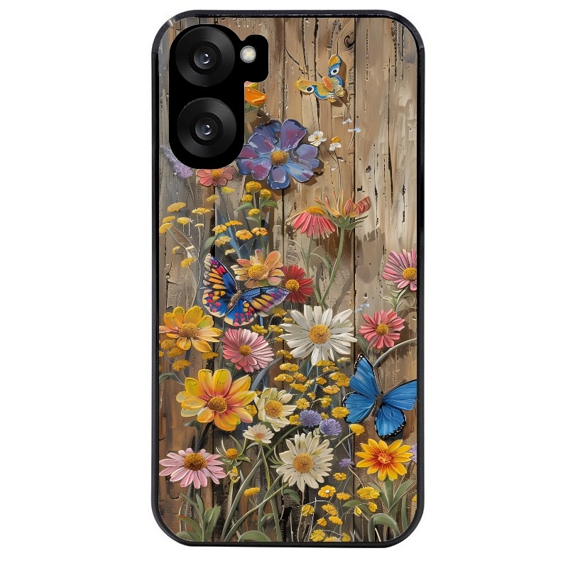 Coque noire taperso pour OnePlus Nord CE5 avec motif bois et papillon 1 protection antichoc personnalisée