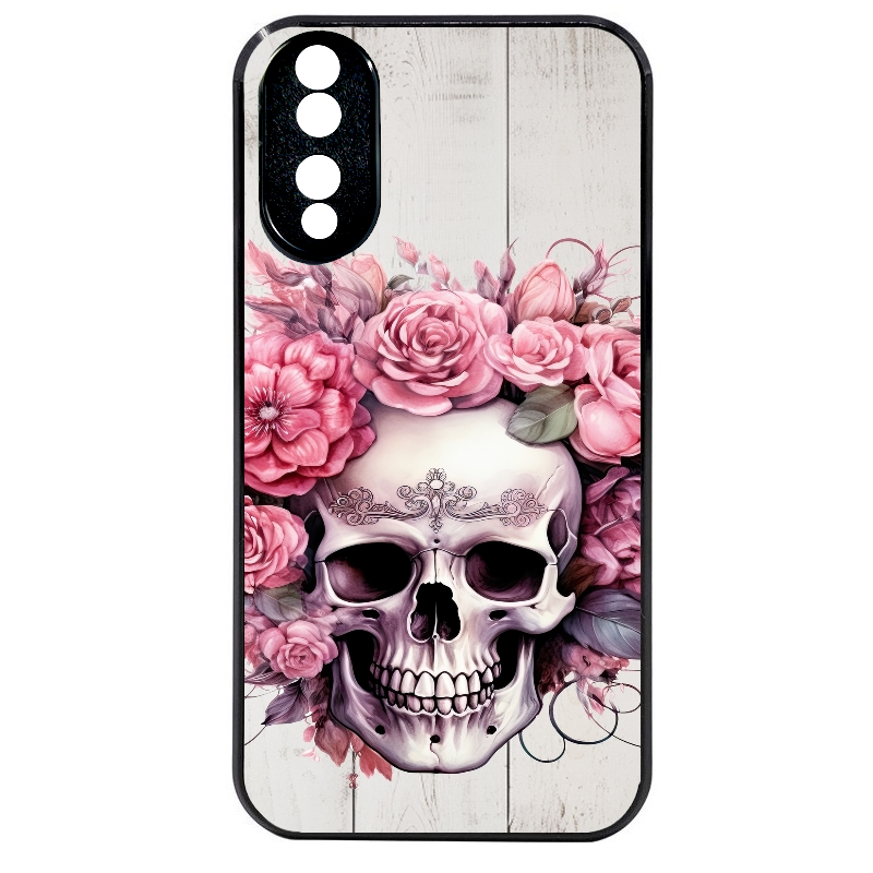 Coque noire taperso pour Honor 70 LITE 90 et LITE avec motif tete de mort floral protection antichoc personnalisée
