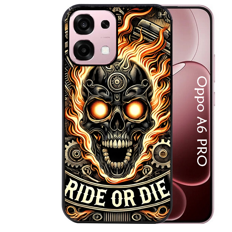 Coque noire taperso pour OPPO A6 PRO 4G et 5G avec motif tete de mort flamme protection antichoc personnalisée