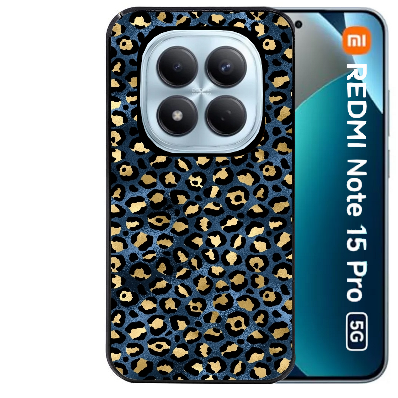 Coque noire taperso pour Redmi Note 15 et PRO PLUS 4G 5G avec motif leopard bleu protection antichoc personnalisée
