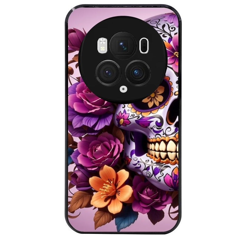 Coque noire taperso pour Magic 5 6 LITE et PRO avec motif tete de mort calavera violette protection antichoc personnalisée