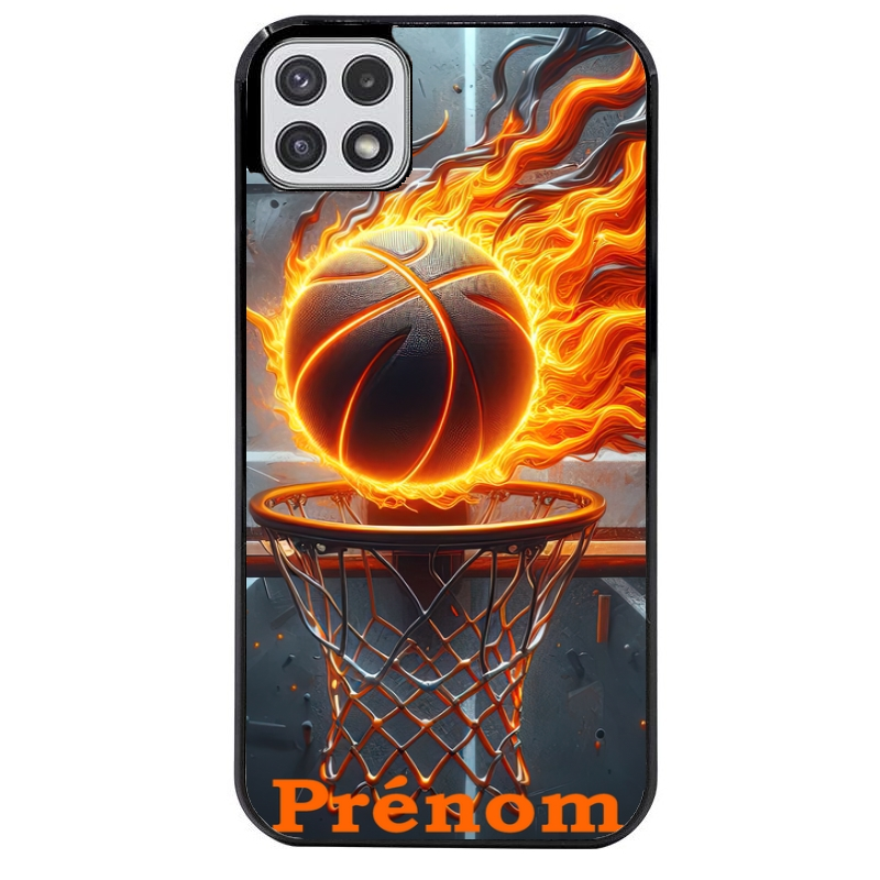 Coque noire taperso pour galaxy A22 A32 A52 A52S 4G 5G  avec motif basket flamme personnalisee protection antichoc personnalisée