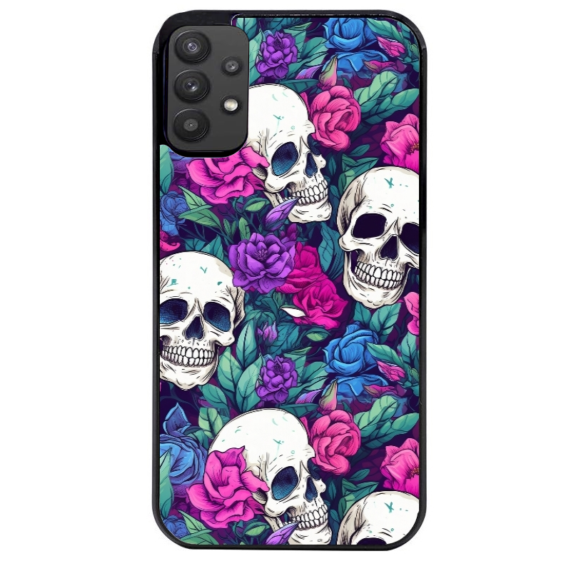 Coque noire taperso pour galaxy A22 A32 A52 A52S 4G 5G  avec motif tete de mort violet protection antichoc personnalisée