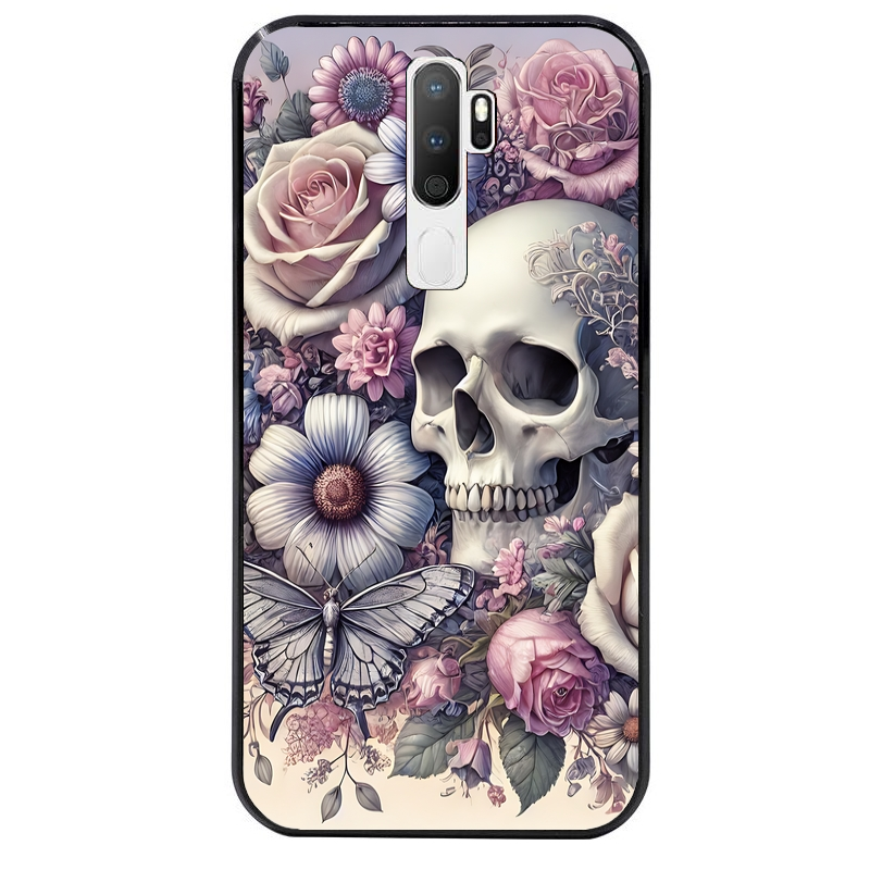 Coque noire taperso pour OPPO A5 A9 2020 avec motif tete de mort pastel protection antichoc personnalisée
