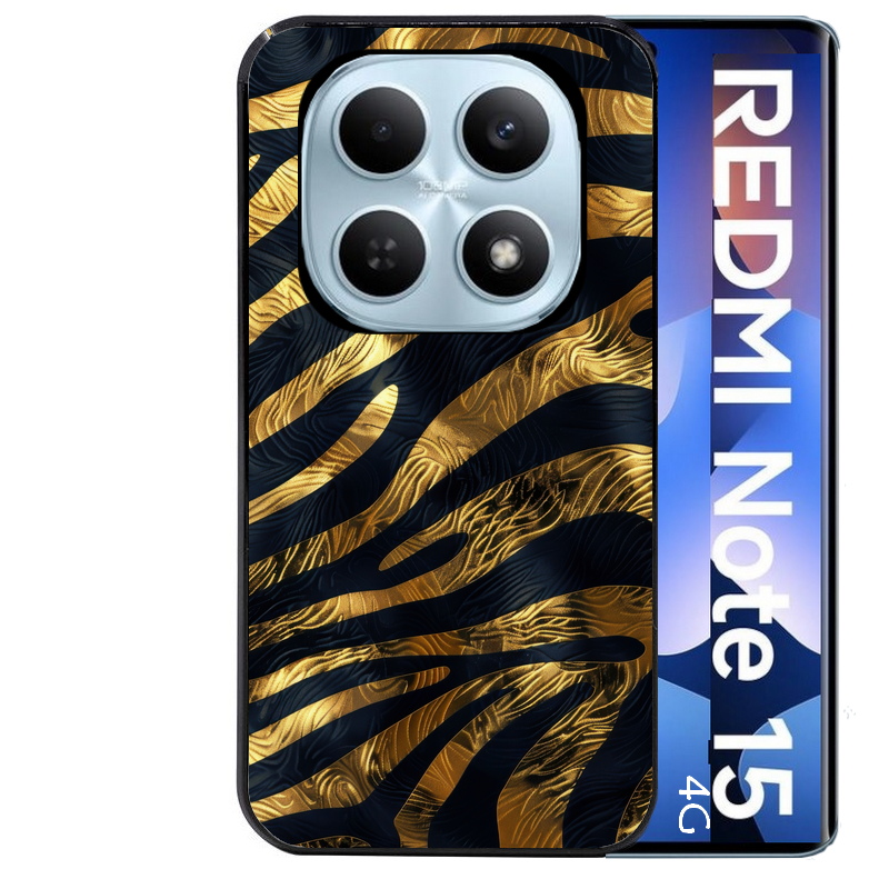 Coque noire taperso pour Redmi Note 15 et PRO PLUS 4G 5G avec motif zebre gold protection antichoc personnalisée