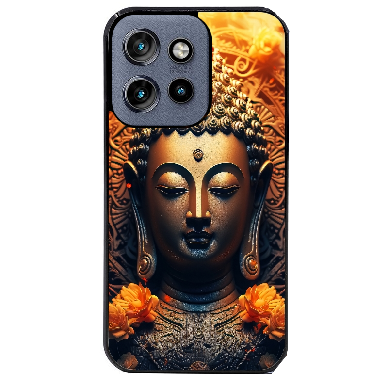Coque noire taperso pour Moto Edge 60 et Neo Fusion Pro avec motif bouddha et fleur protection antichoc personnalisée