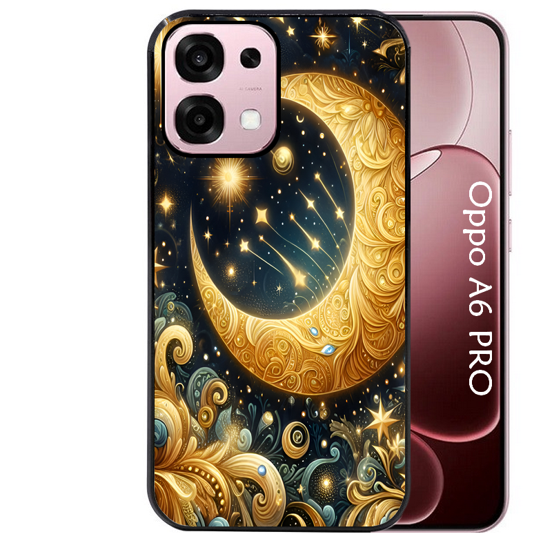 Coque noire taperso pour OPPO A6 PRO 4G et 5G avec motif lune astre protection antichoc personnalisée