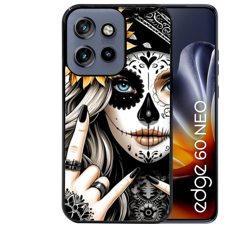 Coque noire taperso pour Moto Edge 60 et Neo Fusion Pro avec motif tete de mort tatoo protection antichoc personnalisée