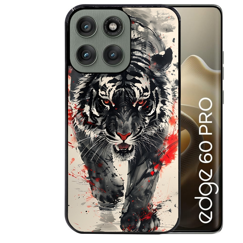 Coque noire taperso pour Moto Edge 60 et Neo Fusion Pro avec motif tigre japan protection antichoc personnalisée