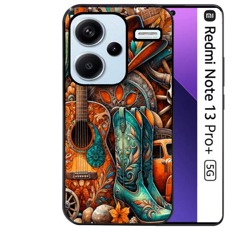 Coque noire taperso pour Redmi Note 13 PRO PLUS 5G avec motif cow boy et texas automne protection antichoc personnalisée