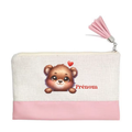Pochette personnalisée motif ourson cœur en toile et simili cuir personnalisée