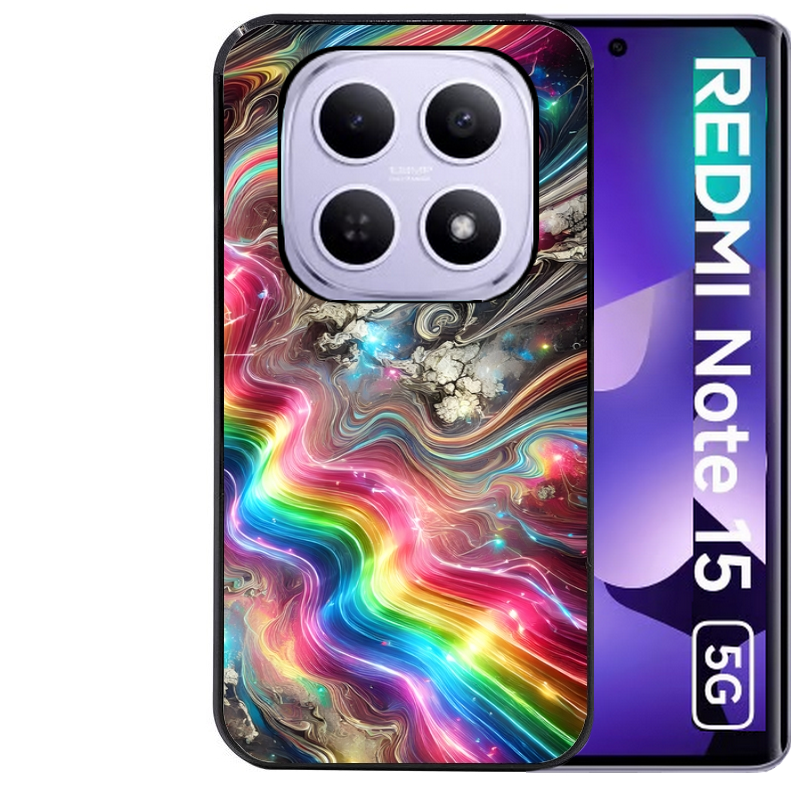 Coque noire taperso pour Redmi Note 15 et PRO PLUS 4G 5G avec motif marbre arc en ciel protection antichoc personnalisée