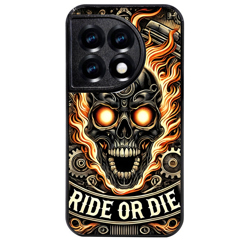 Coque noire taperso pour OnePlus 11 et 12 avec motif tete de mort flamme protection antichoc personnalisée