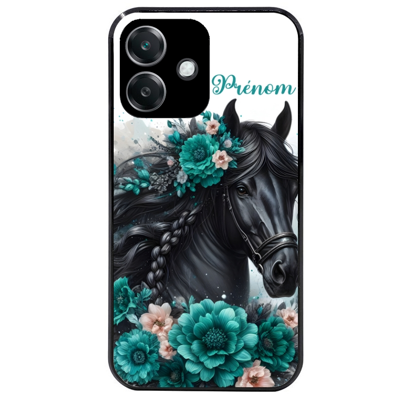 Coque noire taperso pour OPPO A40 avec motif cheval et fleurs personnalisee protection antichoc personnalisée