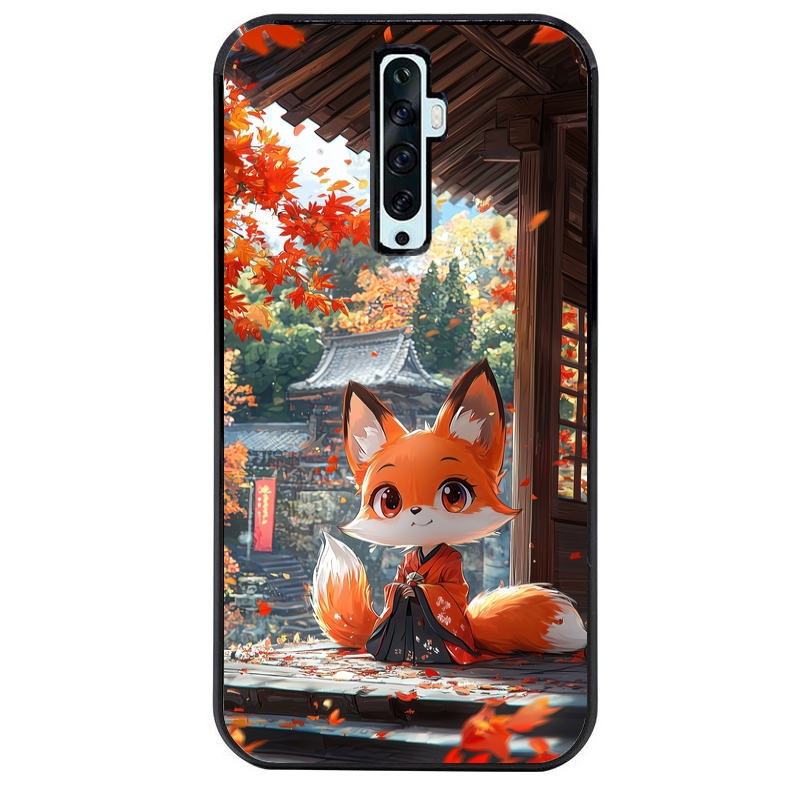 Coque noire taperso pour OPPO Reno 2 et 2Z avec motif renard et fox anime protection antichoc personnalisée