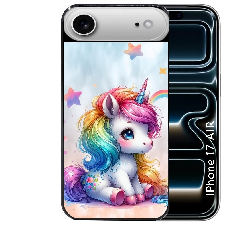 Coque noire taperso pour Iphone 17 17E AIR MAX PRO avec motif licorne et etoiles protection antichoc personnalisée