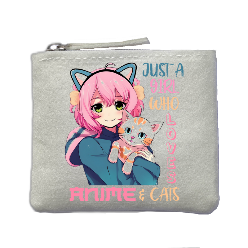 Porte monnaie anime chat  ivoire en feutrine en feutrine ivoire