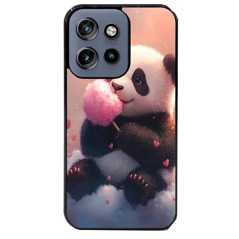 Coque noire taperso pour Moto Edge 60 et Neo Fusion Pro avec motif panda bonbon protection antichoc personnalisée