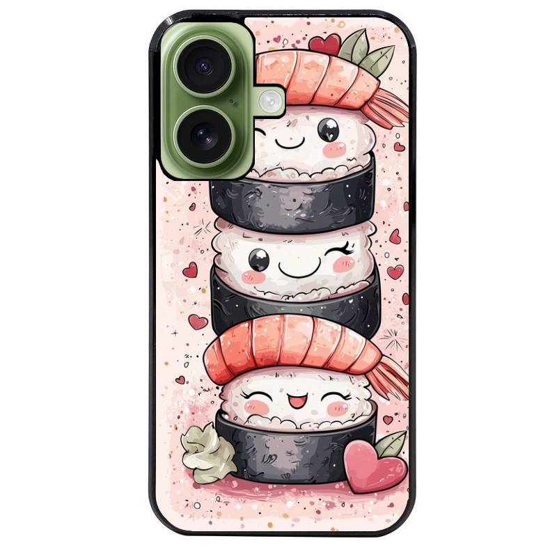 Coque noire taperso pour Iphone 17 17E AIR MAX PRO avec motif sushi kawai anime protection antichoc personnalisée
