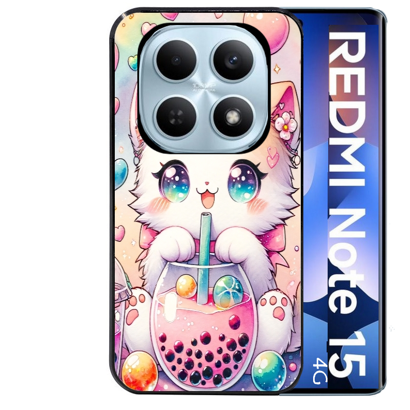 Coque noire taperso pour Redmi Note 15 et PRO PLUS 4G 5G avec motif chat bubble style manga protection antichoc personnalisée