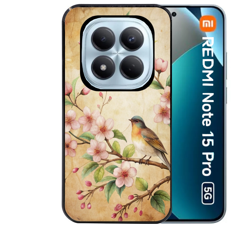 Coque noire taperso pour Redmi Note 15 et PRO PLUS 4G 5G avec motif fleur et colibri protection antichoc personnalisée