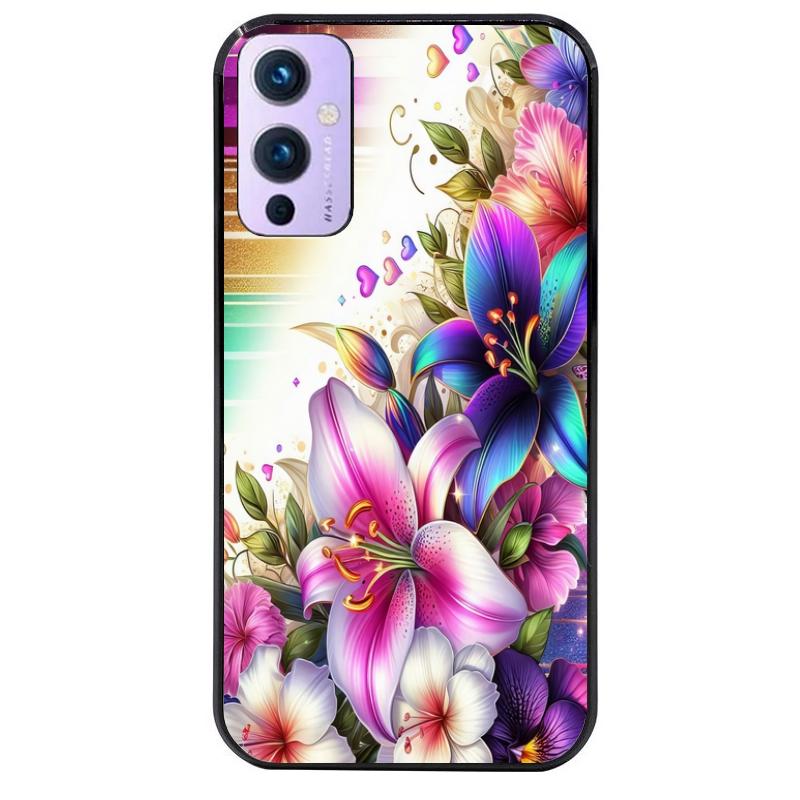 Coque noire taperso pour OnePlus 9 et 9 PRO avec motif fleur fluo protection antichoc personnalisée